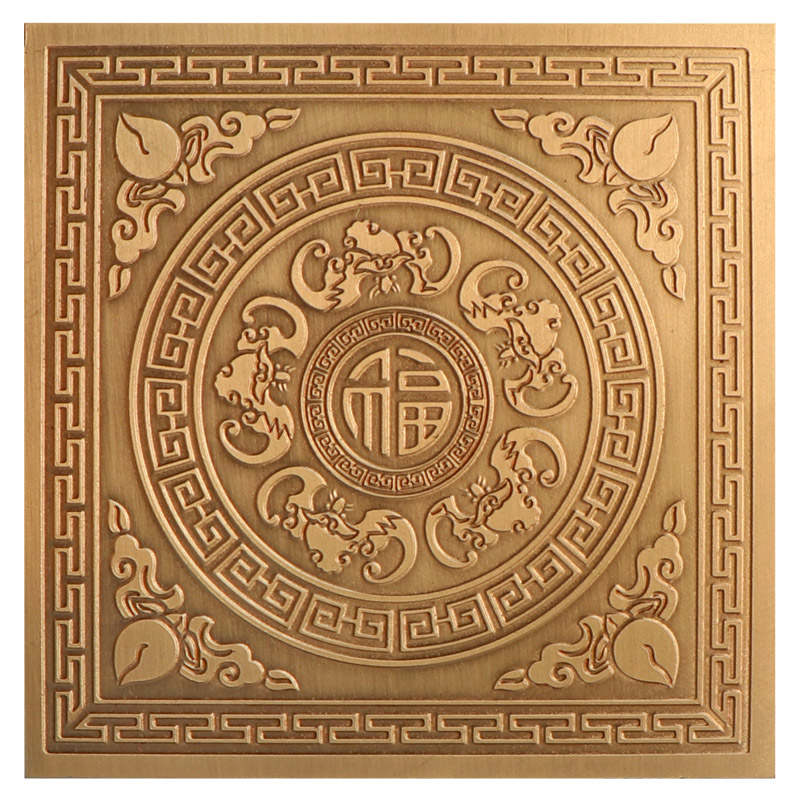 仿古纯铜方形雕刻花装饰片中式背景墙衣橱柜门家具桌面全黄铜贴片 - 图3