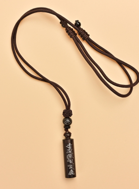 楞严咒黑檀木吊坠镶银丝六字真言嘎乌盒沉香木挂件随身饰品可拧开