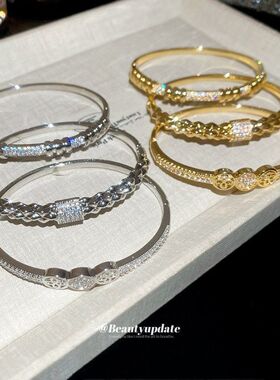 手镯女18K真金高级感锆石铆钉跨境手饰轻奢潮流卡扣小众手环电镀