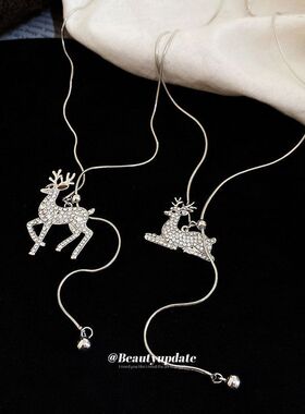 韩系ins镶钻小鹿吊坠项链冷淡风