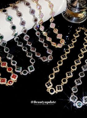 复古镶钻圆形花朵项链轻奢小众高级感锁骨链精致优雅气质通勤颈链