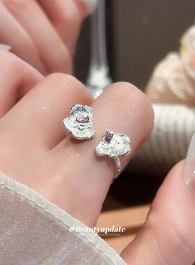 几何串珠贝壳开口高级感戒轻奢方形石头圆形戒指指环气质食指甜美