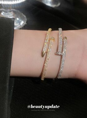 真金电镀锆石几何手镯轻奢小众