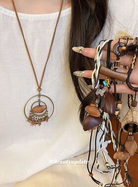 民族风木珠果核吊坠项链波西米亚