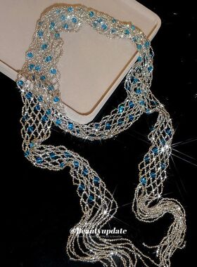 欧美跨境水晶串珠流苏丝巾项链轻奢高级感毛衣链设计感小众颈链女