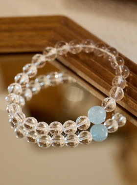 XKDDCT新款8MM白水晶手链女海蓝