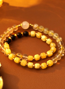 XKDDCT天然黄玉水晶手链百搭时尚