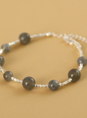 XKDDCT法式天然蓝灰月光石手链轻