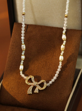 XKDDCT蝴蝶结镶钻巴洛克项链锁骨