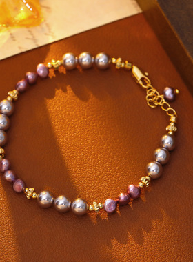 XKDDCT紫色淡水珍珠手链施家玻璃
