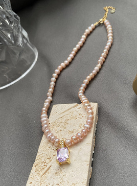 XKDDCT淡水项链铜镀真金绿方块吊