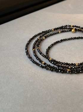 XKDDCT黑色玛瑙串珠项链女法式复