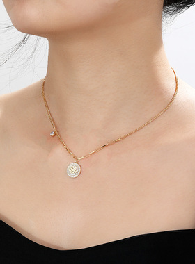 XKDDCT新款山茶花锆石贝壳项链轻