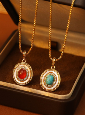 XKDDCT复古天然白贝母项链女镀金