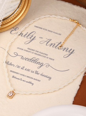 XKDDCT双层缠绕小米珠锆石方形项