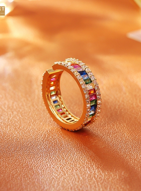 XKDDCT爆款彩色锆石开口戒指轻奢