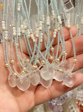 XKDDCT水晶百搭项链气质蓝淡水珍