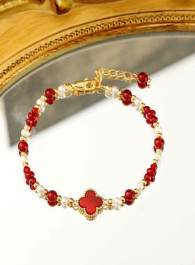 XKDDCT施家珍珠红玛瑙手链女气质