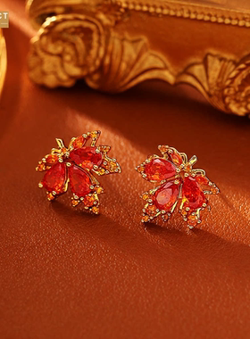 XKDDCT爆款红色枫叶锆石项链高级