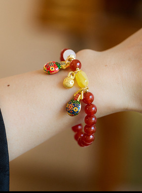 XKDDCT新中式天然红玛瑙吞金兽手