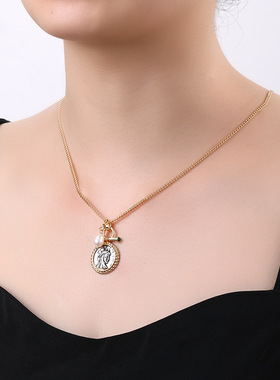 XKDDCT法式爆款淡水珍珠复古硬币