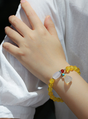 XKDDCT天然8MM黄玛瑙手链白玉髓