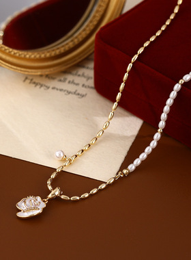 XKDDCT珍珠花朵项链配饰女夏季锁