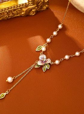 XKDDCT森系清新紫色花朵珍珠项链