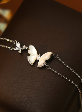 XKDDCT新款白贝蝴蝶镶钻双层叠