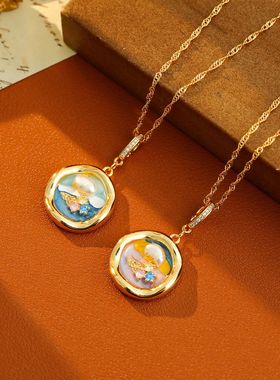 XKDDCT珐琅彩莫奈花园油画项链法