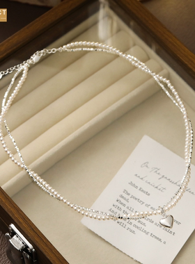 XKDDCT双层碎银珍珠爱心项链女小