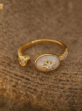 XKDDCT复古风贝母星芒戒指设计师