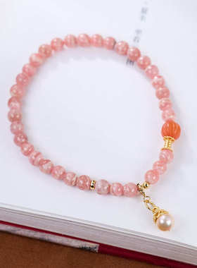 XKDDCT天然红纹石手链女S925银淡