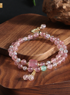 XKDDCT粉水晶水晶紫水晶双圈手串设计流苏时尚百搭文艺手链O6ZO8