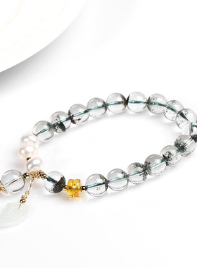 XKDDCT天然通透绿幽灵财运手链女