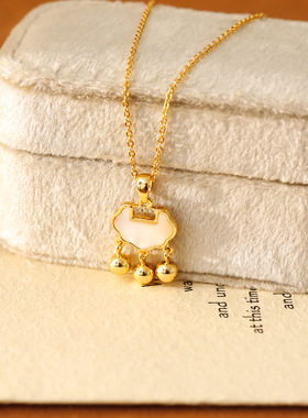 XKDDCT镶嵌贝母平安锁项链女轻奢