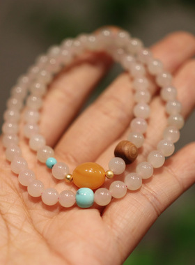 XKDDCT天然6MM和田玉藕粉手链女