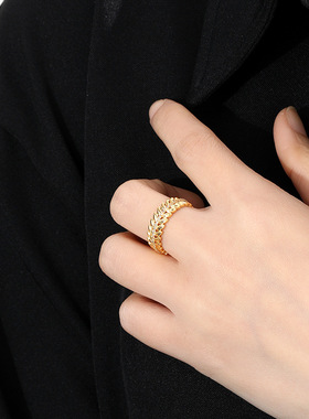 XKDDCT新款简约树叶锆石开口指环