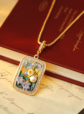 XKDDCT油画新中式吊坠项链女天然