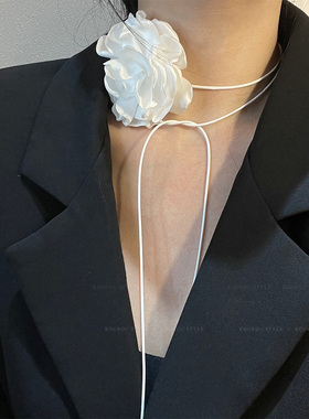 锁骨链女花朵绑带项链山茶花