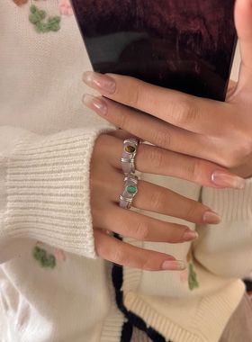 女亚克力新中式扭结玉髓指环