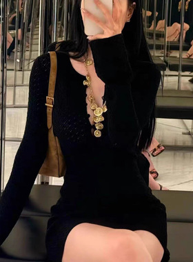 欧美圆形金币金属做旧金项链复古中古vintage法式高级感毛衣链女