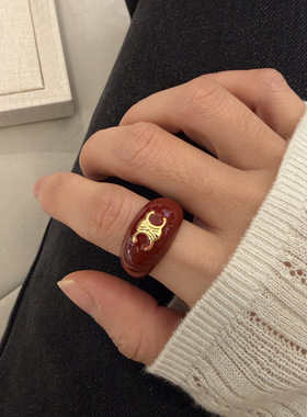 轻奢高级感红滴釉戒指女小众设计独特情侣对戒ins可调节食指