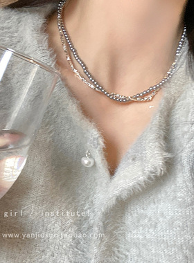 仿珍珠金属锁骨链女碎银子毛衣链