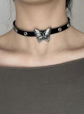 Y2k辣妹蝴蝶choker朋克少女皮革