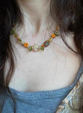 亚克力树脂锁骨链女叶子