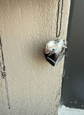 钛钢双链love you雕花爱心桃心可打开相框项链相盒吊坠长款项链女