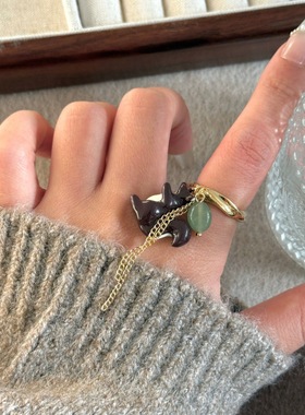 小众设计手工珐琅釉石榴柠檬橘子水果戒指复古高级感飞鸟吊坠指环