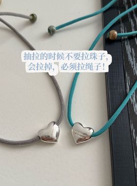 fever同款抽拉蓝灰色项链女韩国小众设计复古精致字母爱心项饰女