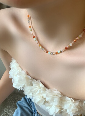 敦煌天然石项链新款2025爆款新中式复古锁骨链女高级感轻奢毛衣链